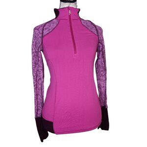 Ivivva Lululemon Girl's Size 12 Jacket, 1/4 Zip Dark Pink, Purple Thumb Holes